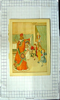 Original Old Antique Print Colour Children Nurery Rhyme King Dancing 20th