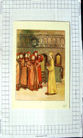 Original Old Antique Print Colour People Story Pied Piper Hamelin 20th Century