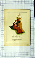 Original Old Antique Print Colour Ladies Story Pied Piper Hamelin 20th Century