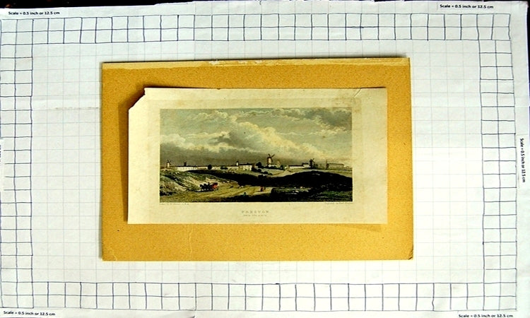 Original Old Antique Print Colour View Preston Windmill Westall Finden 20th