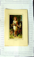 Original Old Antique Print Colour Childhood Poem Charles Dickenson Boy