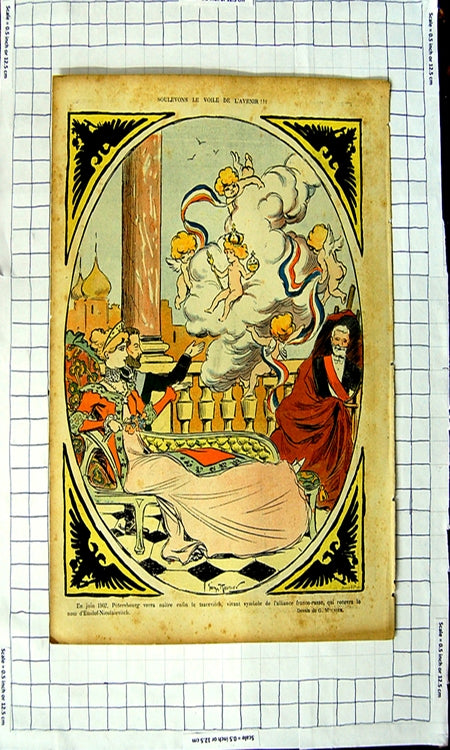 Original Old Antique Print Colour Romance Angels Petersburg Soulevons