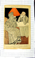 Original Old Antique Print Colour Comedy Scene Lady Kissing Dog Man Table
