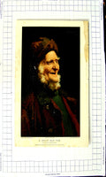 Original Old Antique Print Colour Portrait Jolly Tar Man Fisherman Llewellyn