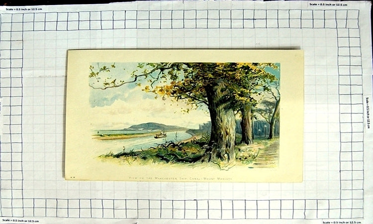 Original Old Antique Print View Manchester Ship Canal Mount Manisty Colour