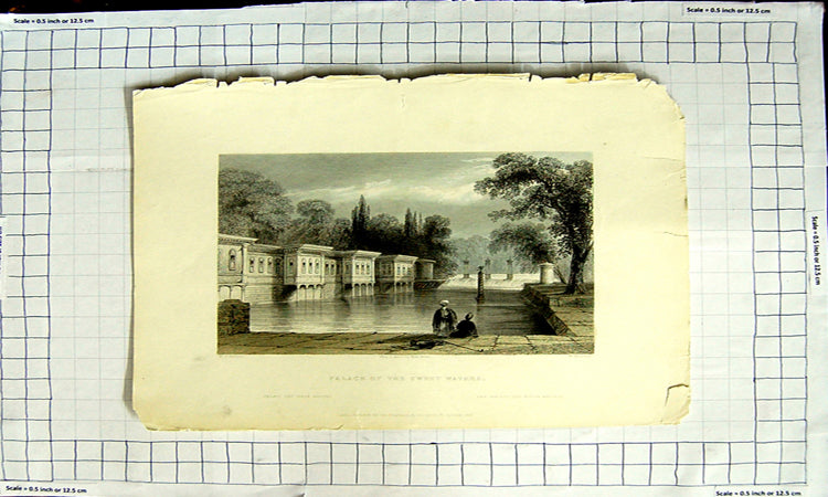 Old Antique Print 1839 View Palace Sweet Waters Bartlett Mossman Colour 19th