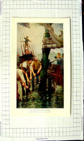 Original Old Antique Print Henry Tuke Colour Men Fishing Boat Manning Pumps