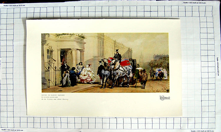 Old Antique Print Scene Eton Square London Horses Coach Eugene Louis Lami