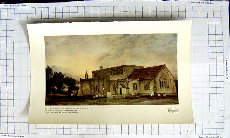 Old Antique Print East Bergholt Church Architecture John Constable Colour