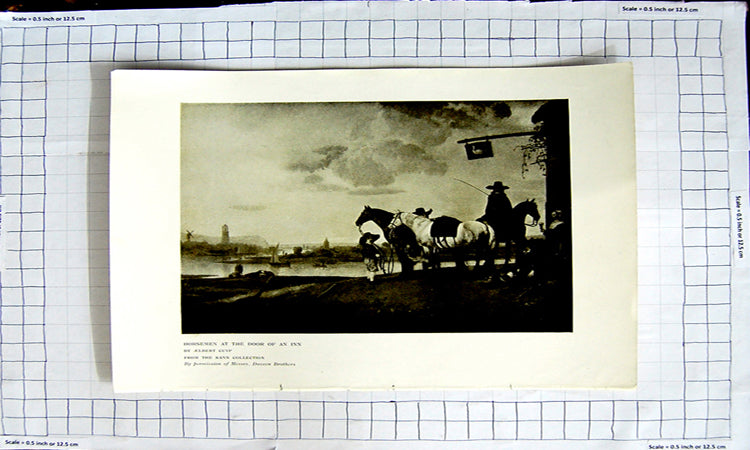 Original Old Antique Print Scene Horsemen At The Door An Inn Aelbert Cuyp