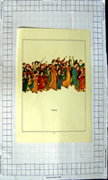 Original Old Antique Print Colour Children Dancing Sparkling Eyes Tripping