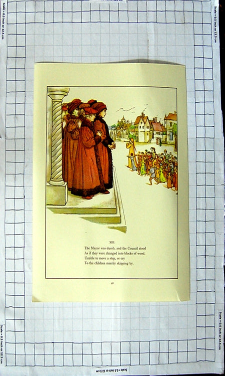 Original Old Antique Print Colour Nursery Rhyme Pied Piper Music Children