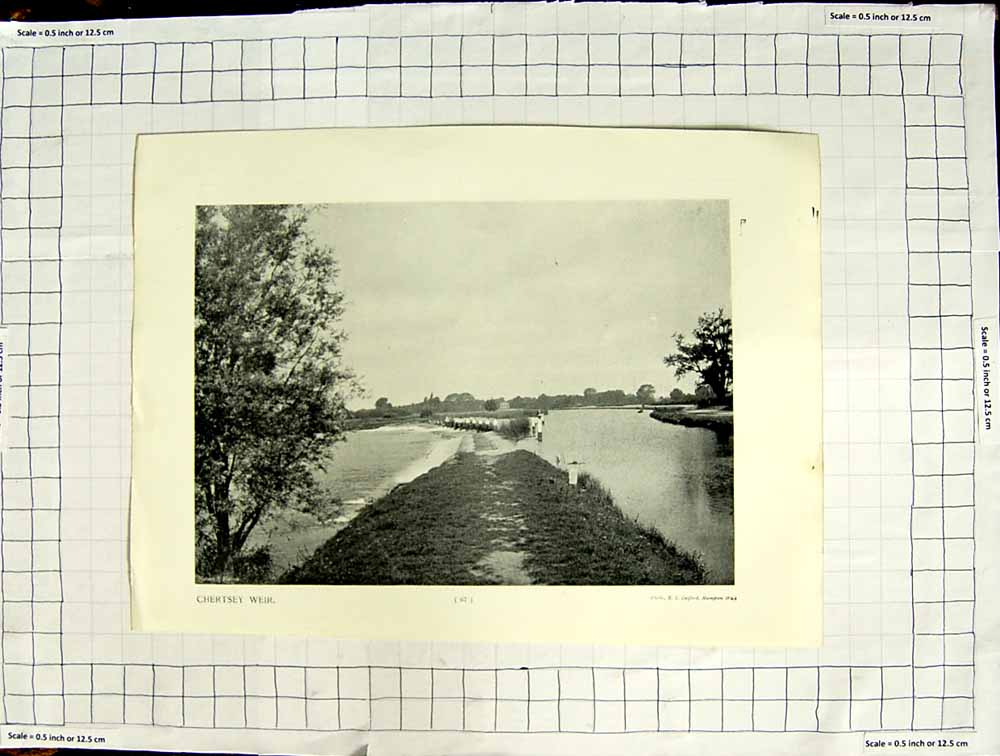 Old Antique Print Chertsey Weir Penton Hook Lock Frith Catford Hampton