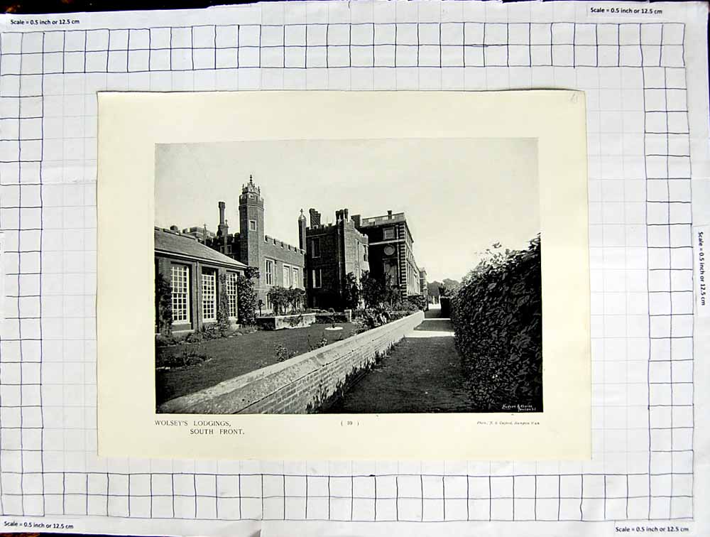 Original Old Antique Print Wosley'S Lodgings Architecture Pond Garden