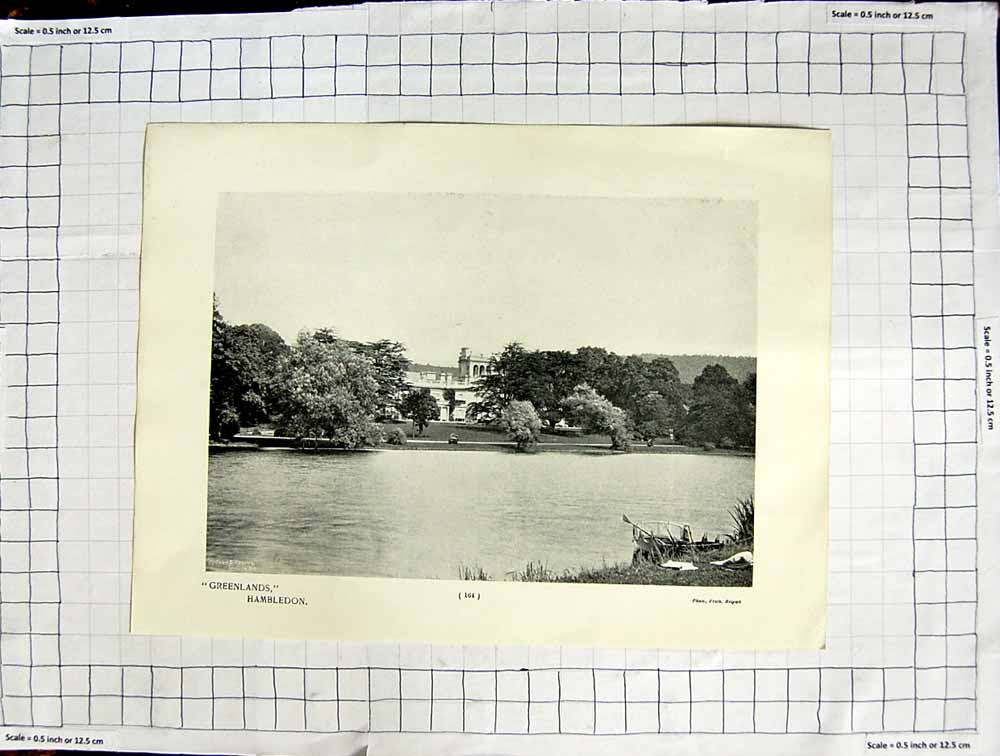 Original Old Antique Print Greenlands Hambledon Weir Mills River Photograph