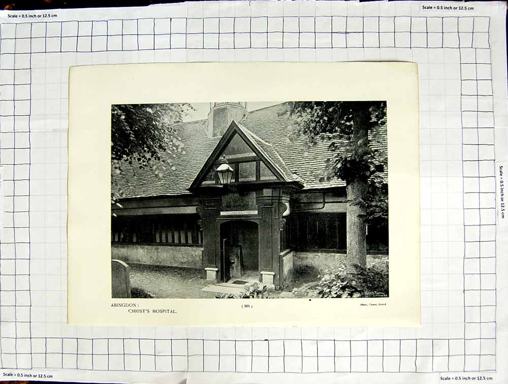 Original Old Antique Print Abingdon Christ'S Hospital Nicholas Church Abbey