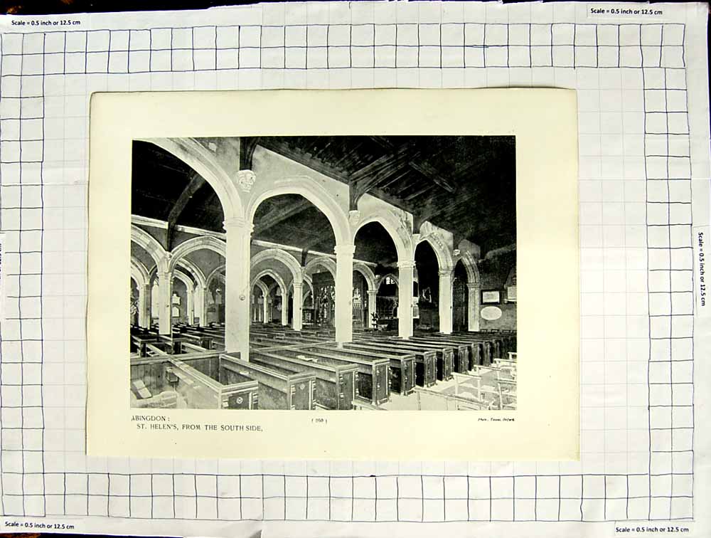 Original Old Antique Print Abingdon St. Helen'S Church Street Scene Photograph
