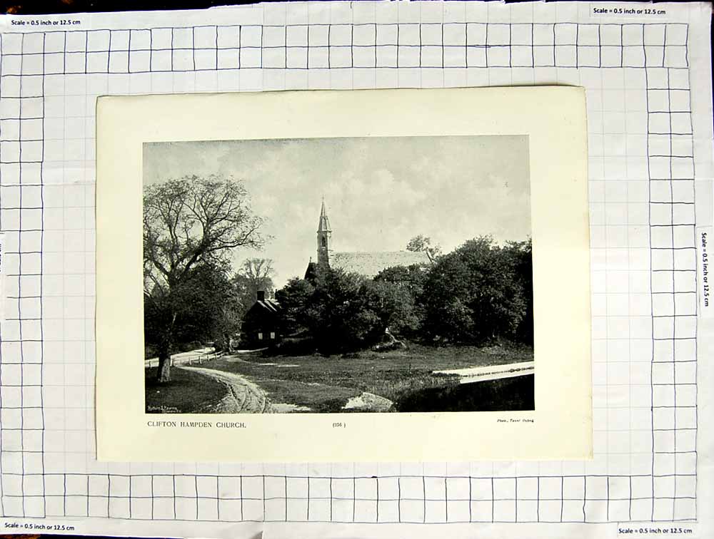 Original Old Antique Print Clifton Hampden Church Village Photograph