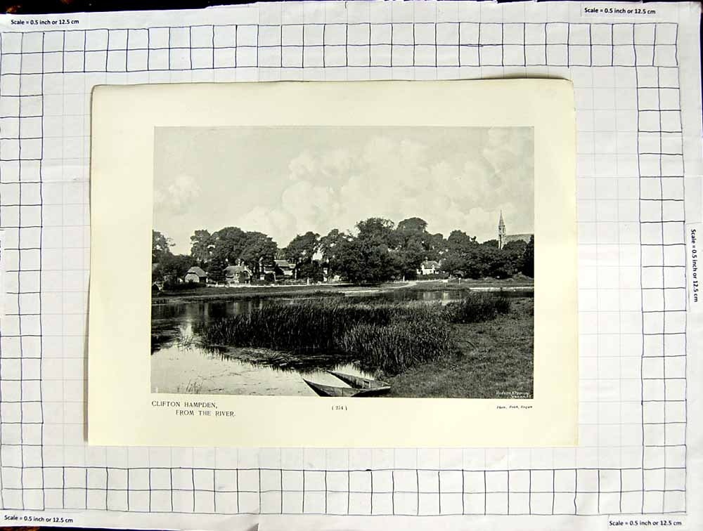 Original Old Antique Print Clifton Hampden River Bridge Church Photograph
