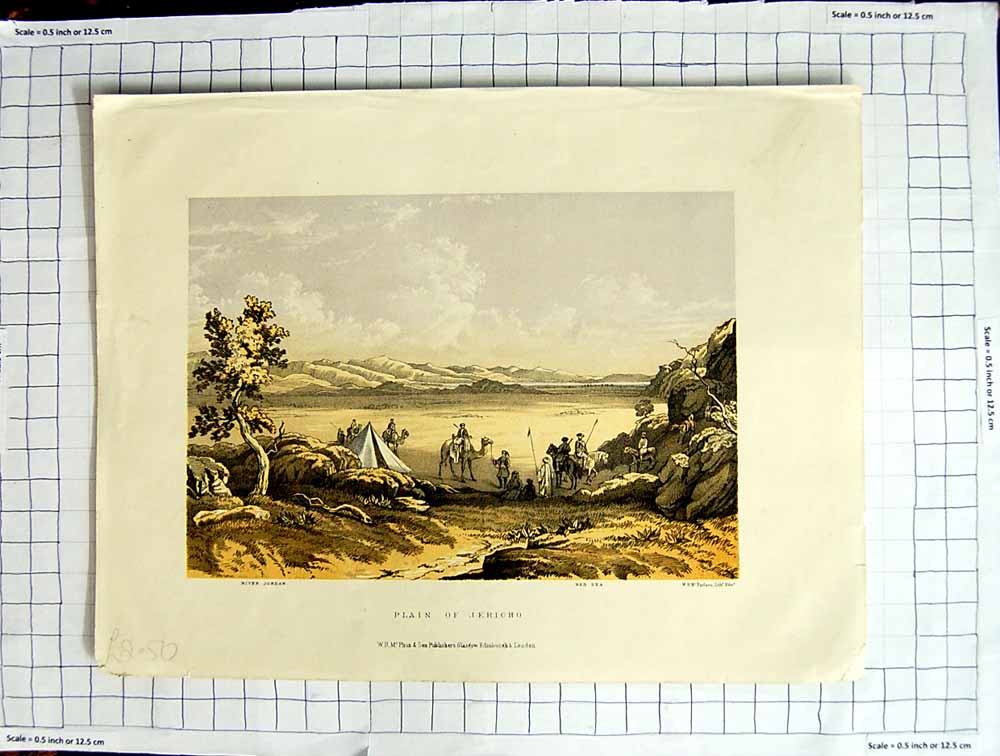 Original Old Antique Print River Jordan Red Sea Plain Jerricho Farlane Colour