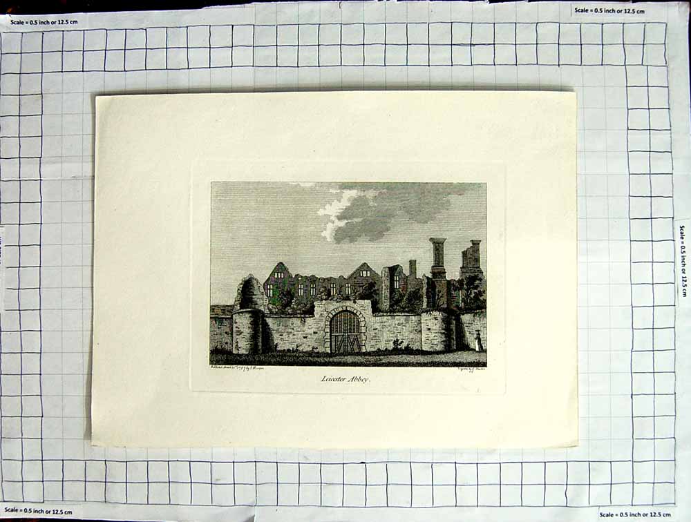 Original Old Antique Print 1787 View Leicester Abbey Architecture Hooper Newton