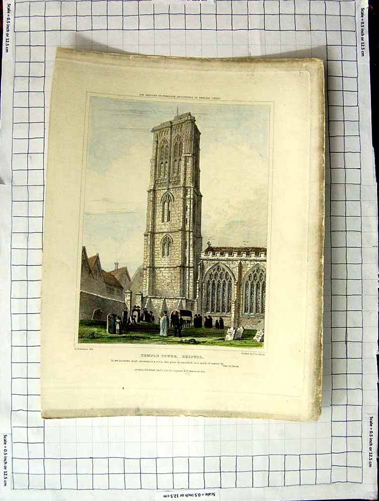 Original Old Antique Print 1830 View Temple Bristol Architecture Bartlett Keux
