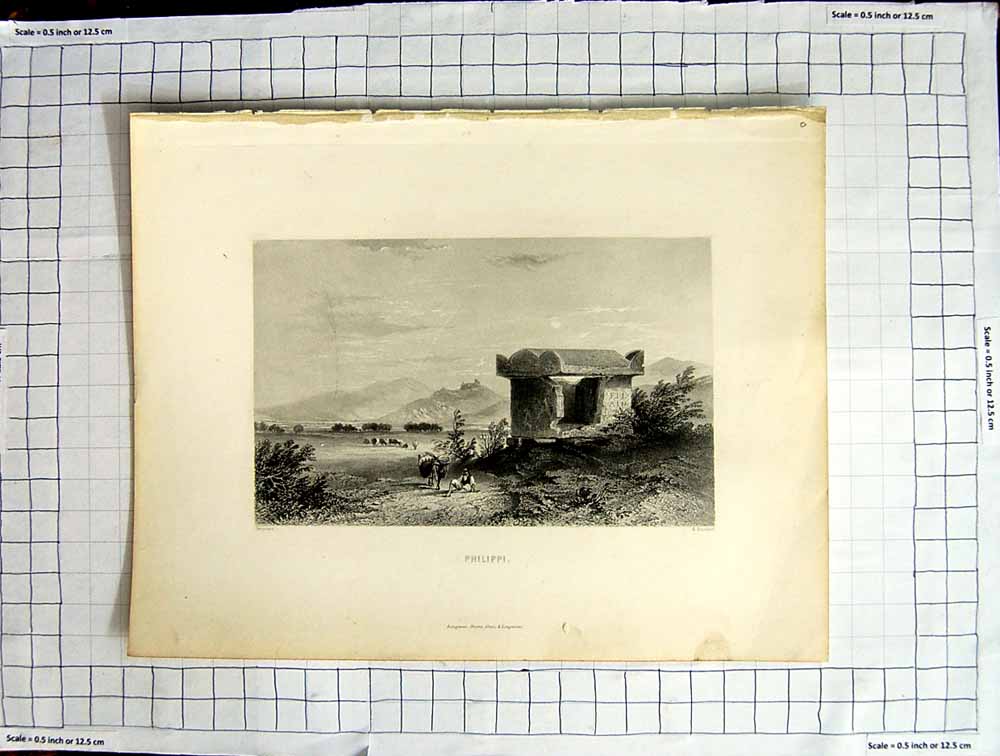 Original Old Antique Print Philippi Mountains Devereux Brandard