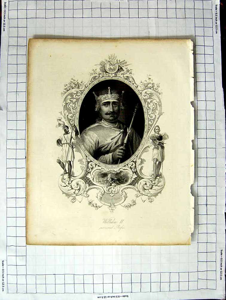 Original Old Antique Print Portrait King William Ii Scene Death Rufus