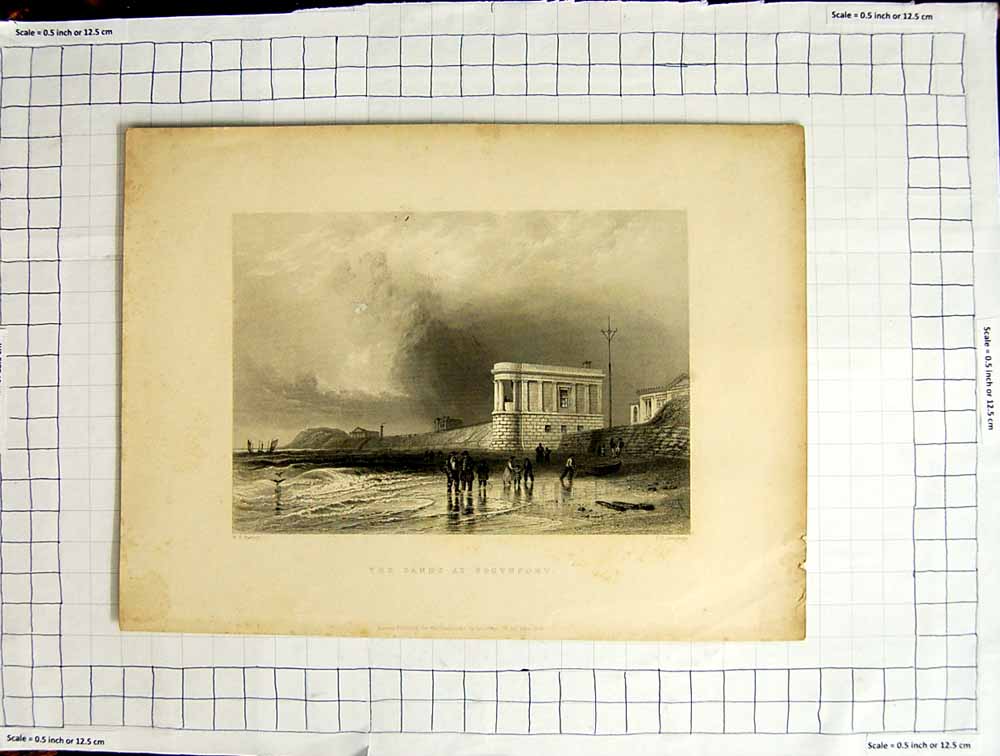Original Old Antique Print 1840 Sands Beach Southport England Bartlett Armytage