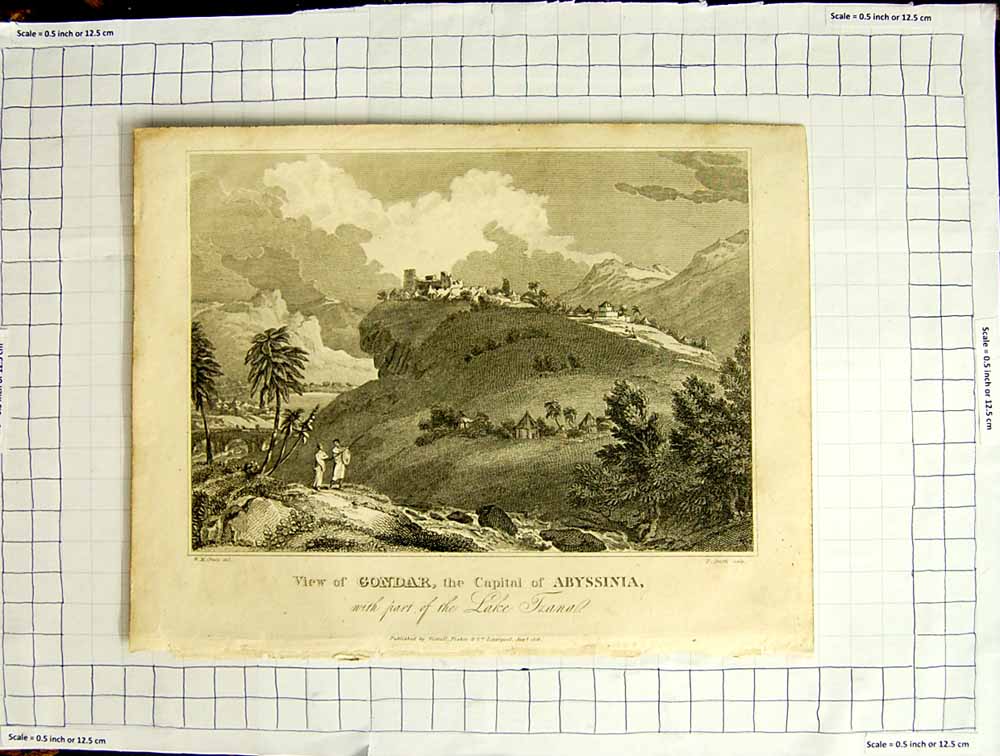 Old Antique Print 1816 View Gondar Abyssinia Lake Craig Smith Engraving 19th