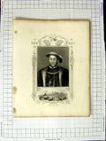 Original Old Antique Print Portrait King Henry Viii Edwards Holbein