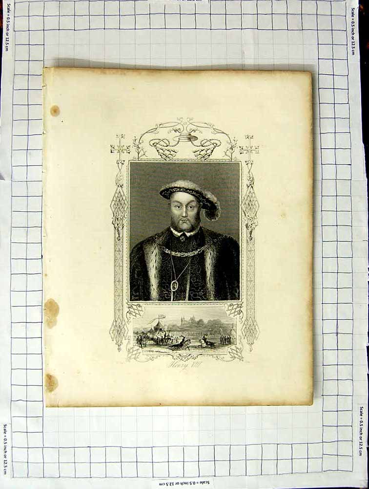 Original Old Antique Print Portrait King Henry Viii Edwards Holbein