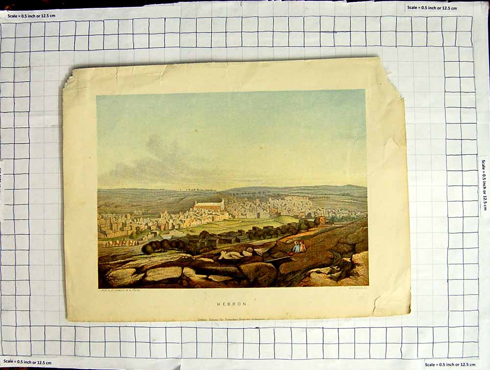 Original Old Antique Print Colour View Hebron Town Houses Dickes
