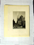 Original Old Antique Print View Caen Cathedral Normandy France Roberts Tingle