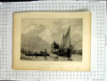 Original Old Antique Print View Pool River Thames London Boats Yachts Miller