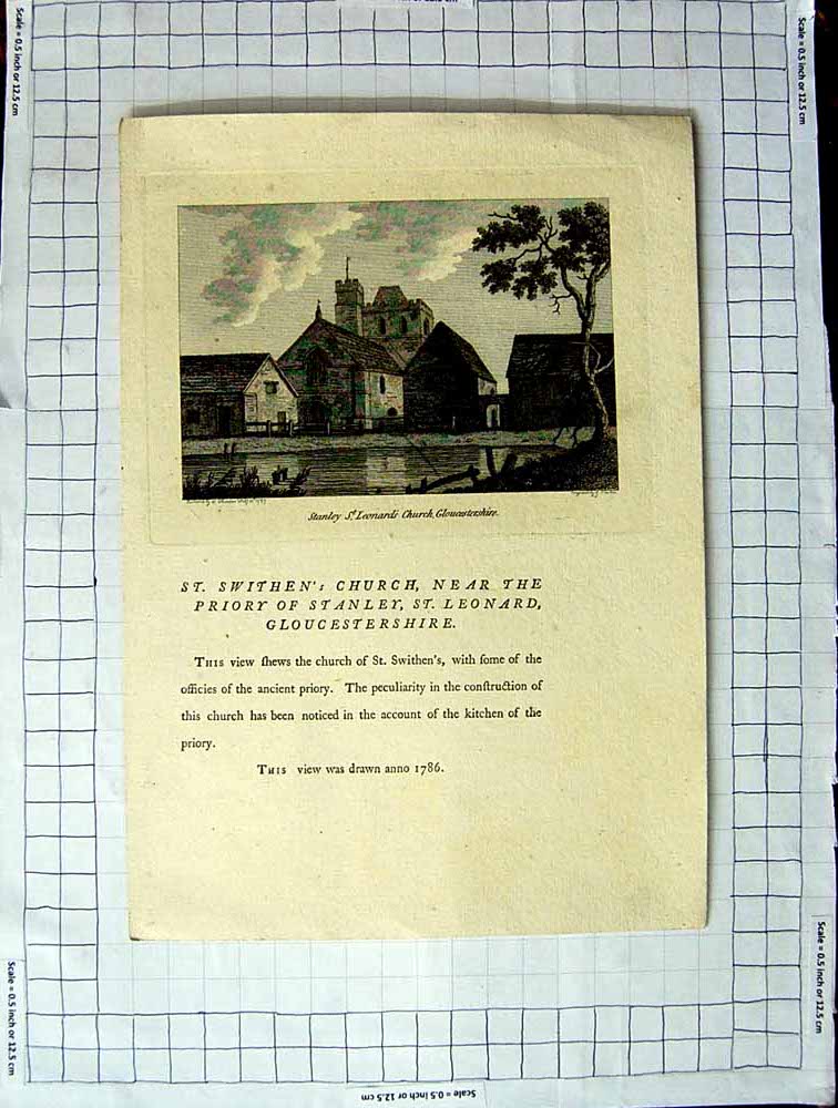 Old Antique Print 1787 Stanley Swithen'S Church Leonard'S Gloucestershire 18th