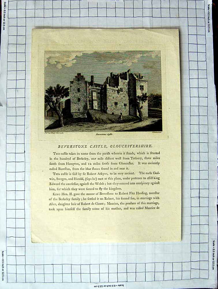 Original Old Antique Print 1785 Beverstone Castle Gloucestreshire Hooper Newton