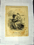 Original Old Antique Print 1861 Lady Woman Dove Peace War Birds 19th