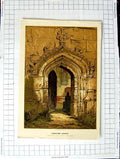 Original Old Antique Print Colour View Interior Stratford Church Leighton 19th