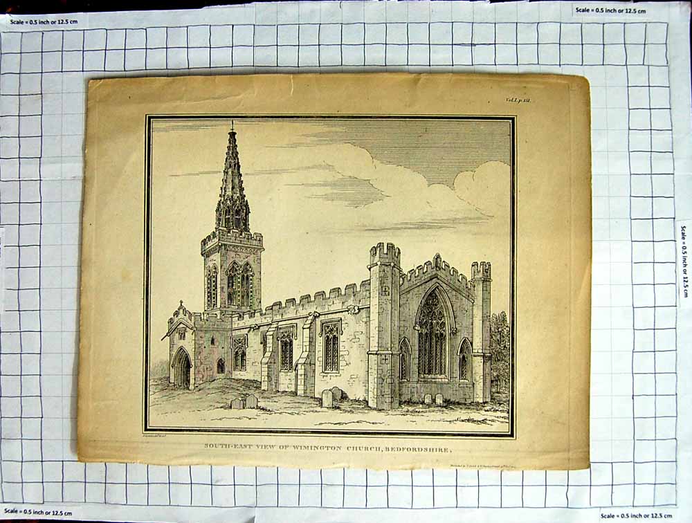 Old Antique Print View Wimington Church Bedfordshire Lysons Architecture 19th