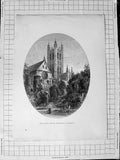 Original Old Antique Print C1900 Bell Tower Canterbury Cathedral Architecture