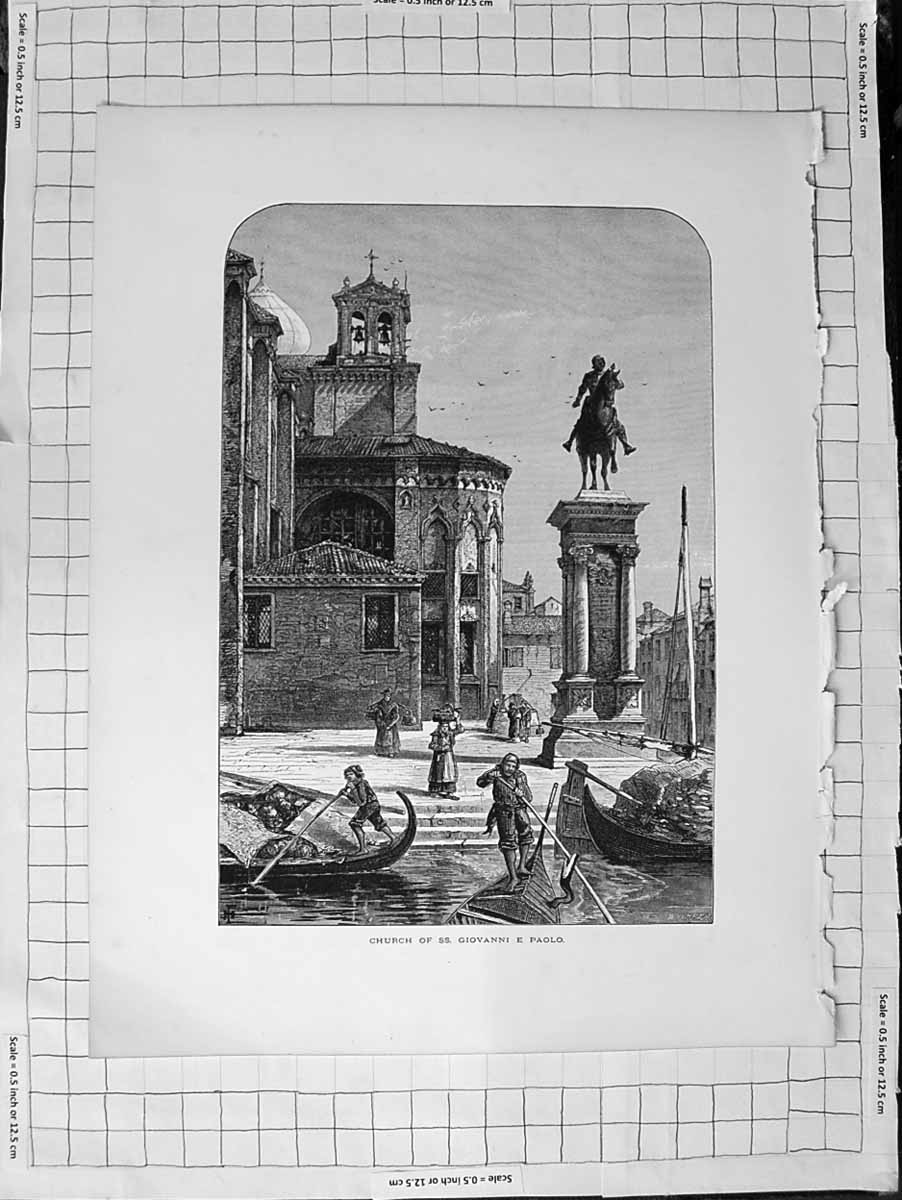 Original Old Antique Print C1900 View Church Ss. Giovanni Paolo Venice Italy