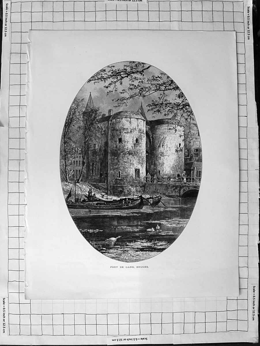 Original Old Antique Print C1900 View Port De Gand Bruges Belgium River Boats