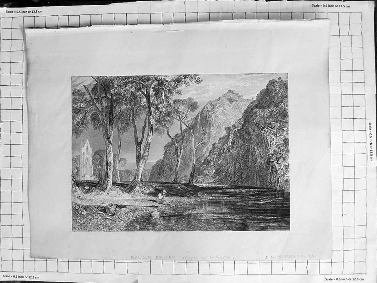 Original Old Antique Print C1900 View Bolton Priory Shores Wharfe Turner 20th