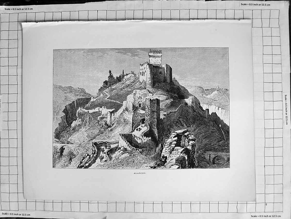 Original Old Antique Print C1900 View Alarcon Ruins Buildings 20th