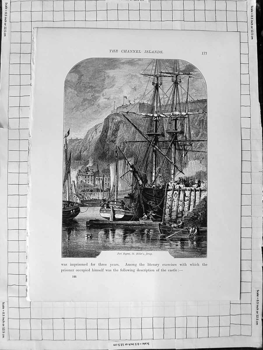 Old Antique Print C1900 Channel Islands Fort Regent St. Helier'S Jersey 20th