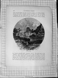 Original Old Antique Print C1900 View Huy River Boats Belgium Architecture 20th