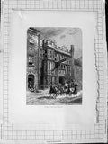 Original Old Antique Print C1900 View George Inn Glastonbury Horses Carriage