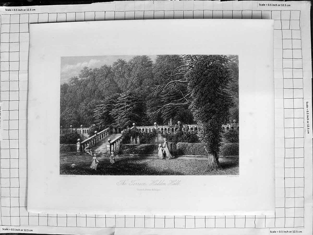 Original Old Antique Print C1900 View Terrace Haddon Hall Garden Godfrey Chase