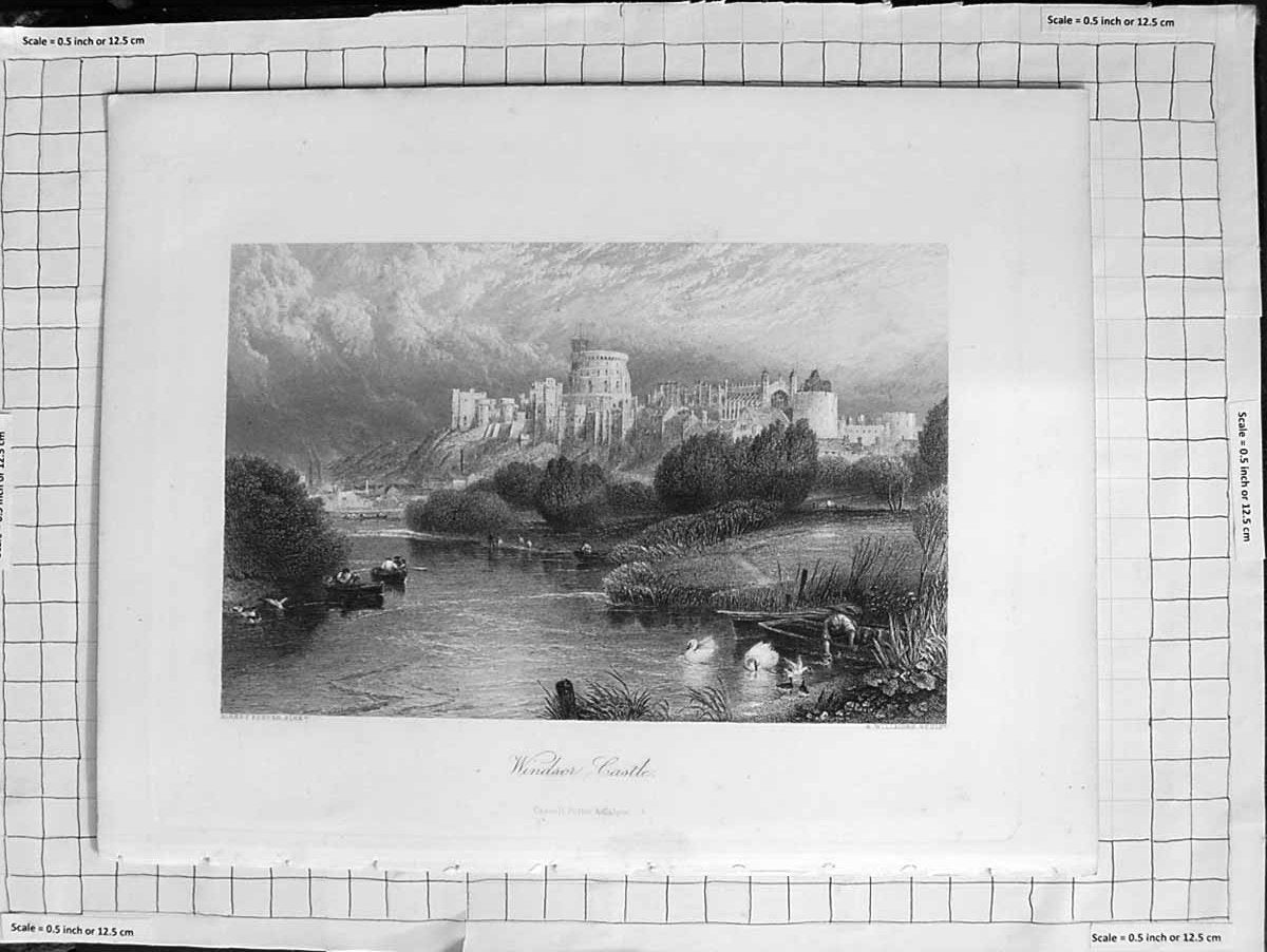 Old Antique Print C1900 View Windsor Castle London River Foster Willmore 20th